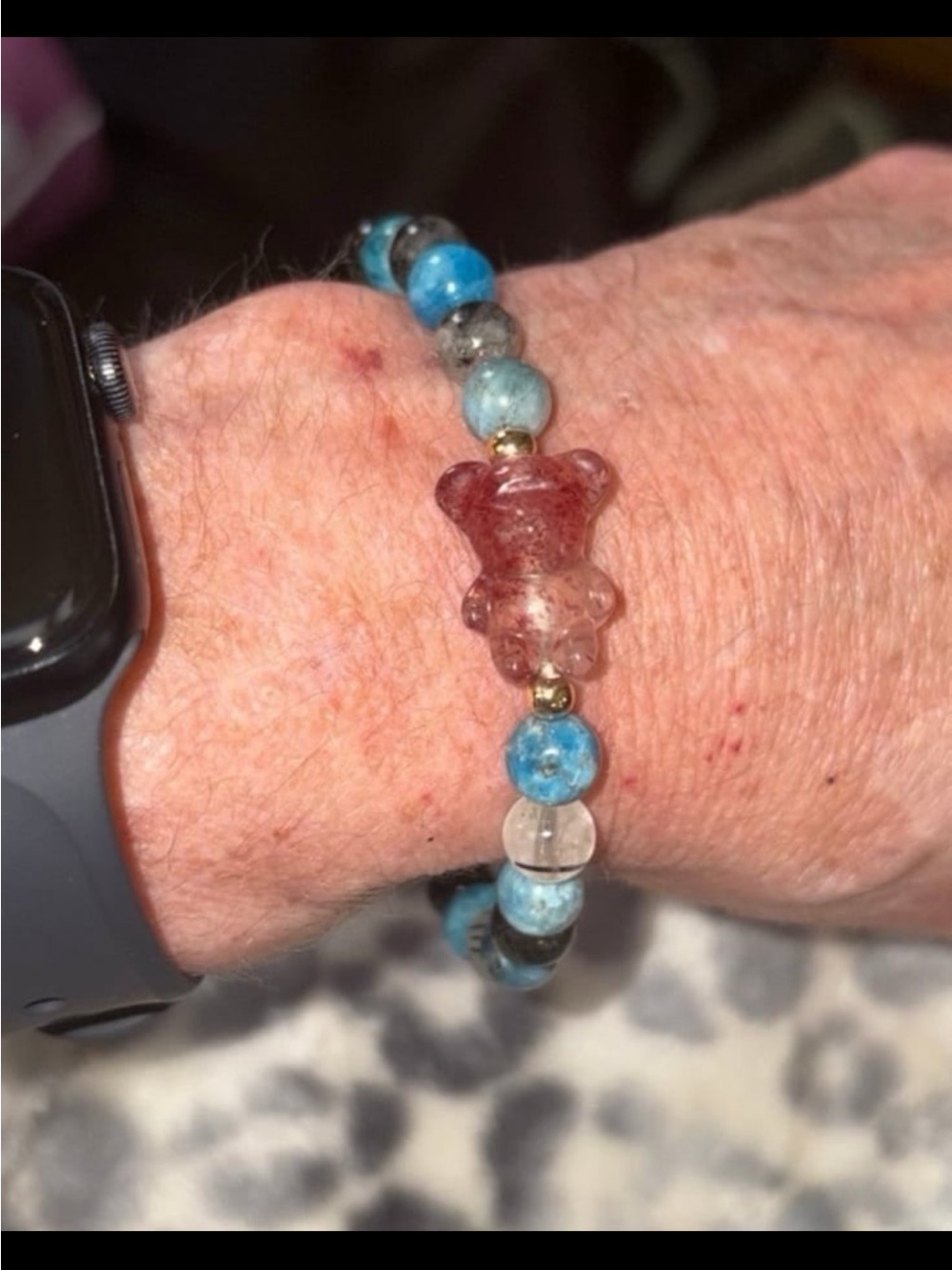 Strawberry quartz gummy bear bracelet